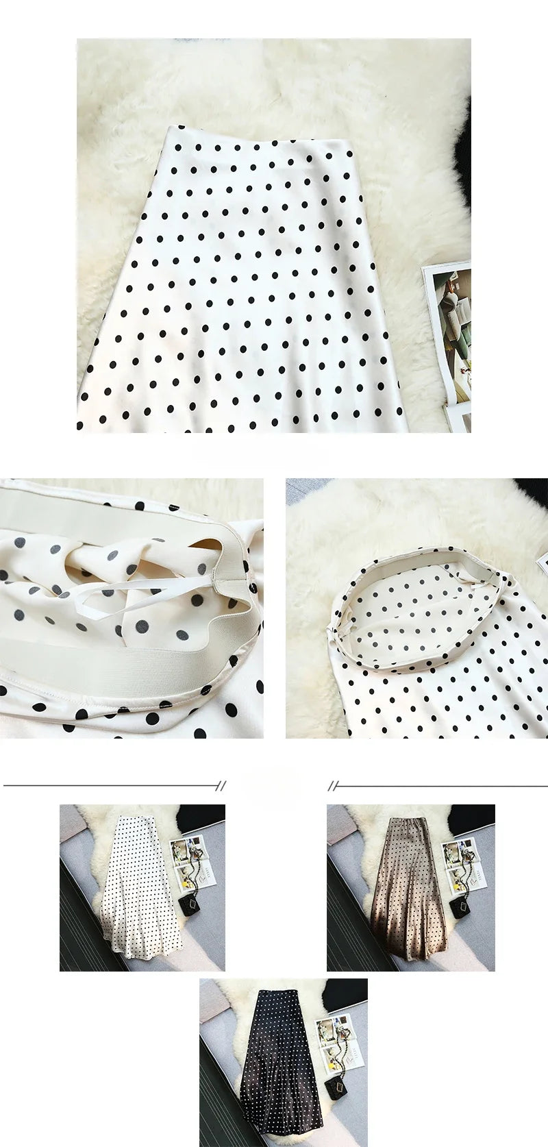 Seoulish Vintage Polka Dot Satin Mermaid Skirts for Women 2026 New Spring Summer High Waist Casual Mid Length Women's Skirts