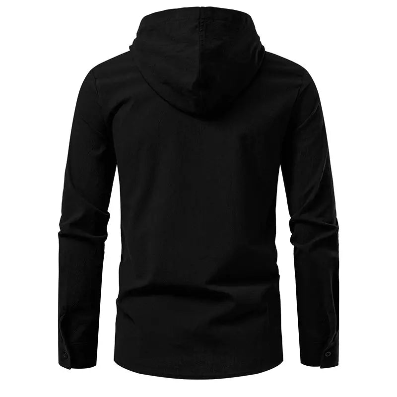 Men's Casual Streetwear Long Sleeve Hooded T-Shirt Solid Color Pullover Top Tee Shirt for Everyday Comfort Roll up Style