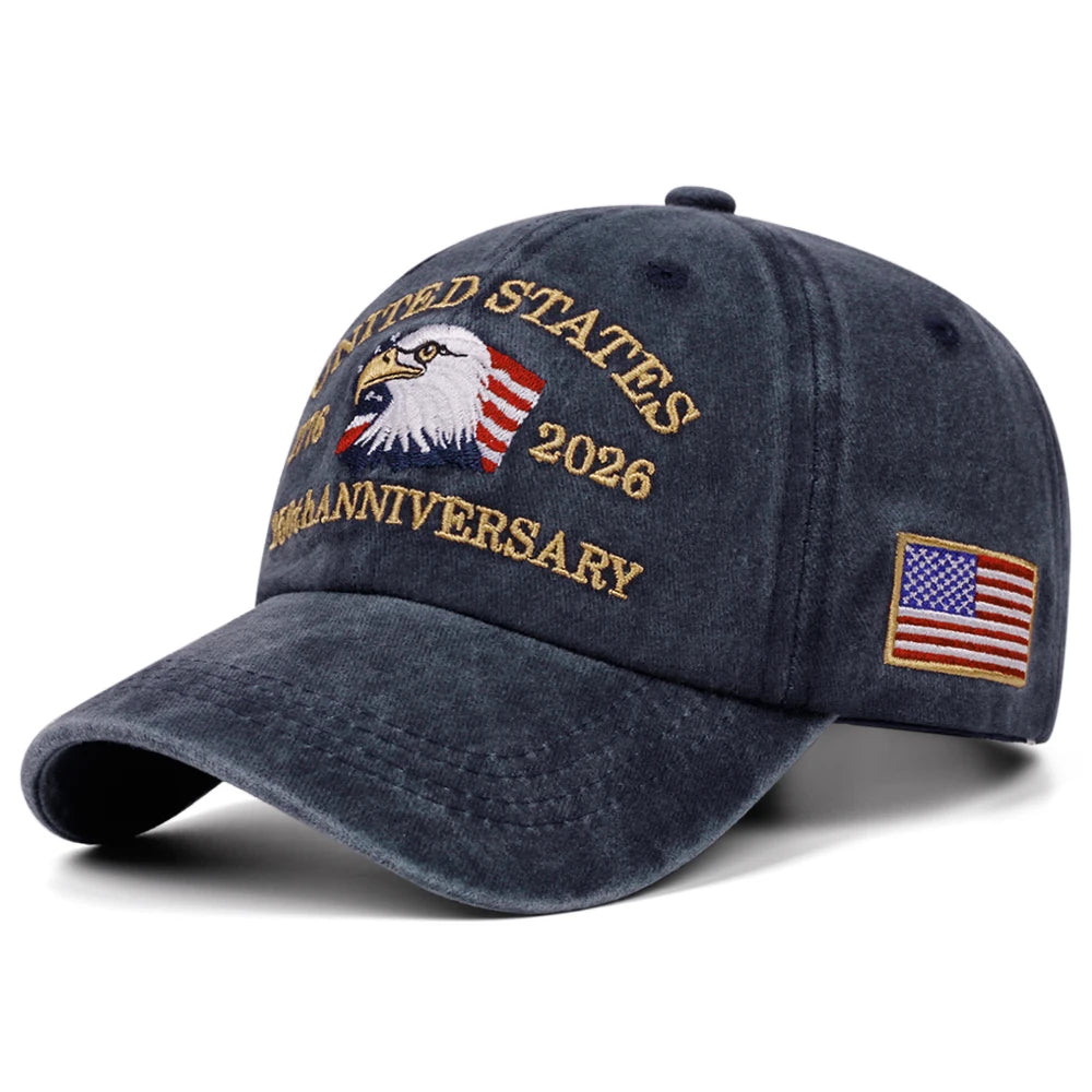 250th Anniversary Embroidered Retro Washed Outdoor Baseball Hat with American Flag
