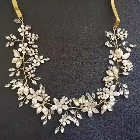 SLBRIDAL Handmade Crystals Freshwater Pearls Flower Leaf Bridal Headband Hair Vine Bridal Hair accessories Women Girls Jewelry