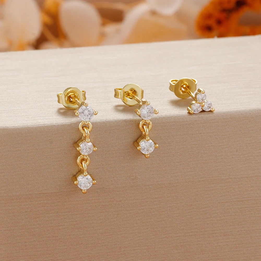 3pcs Dainty 14K Gold Plated Huggie Earrings Set for Women Hypoallergenic Cubic Zirconia Lightweight Small Stud Piercing Jewelry