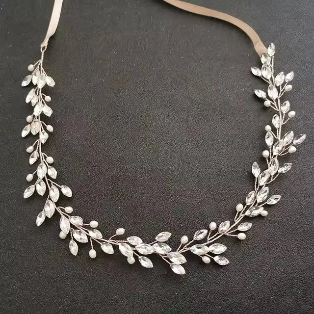SLBRIDAL Handmade Crystals Freshwater Pearls Flower Leaf Bridal Headband Hair Vine Bridal Hair accessories Women Girls Jewelry