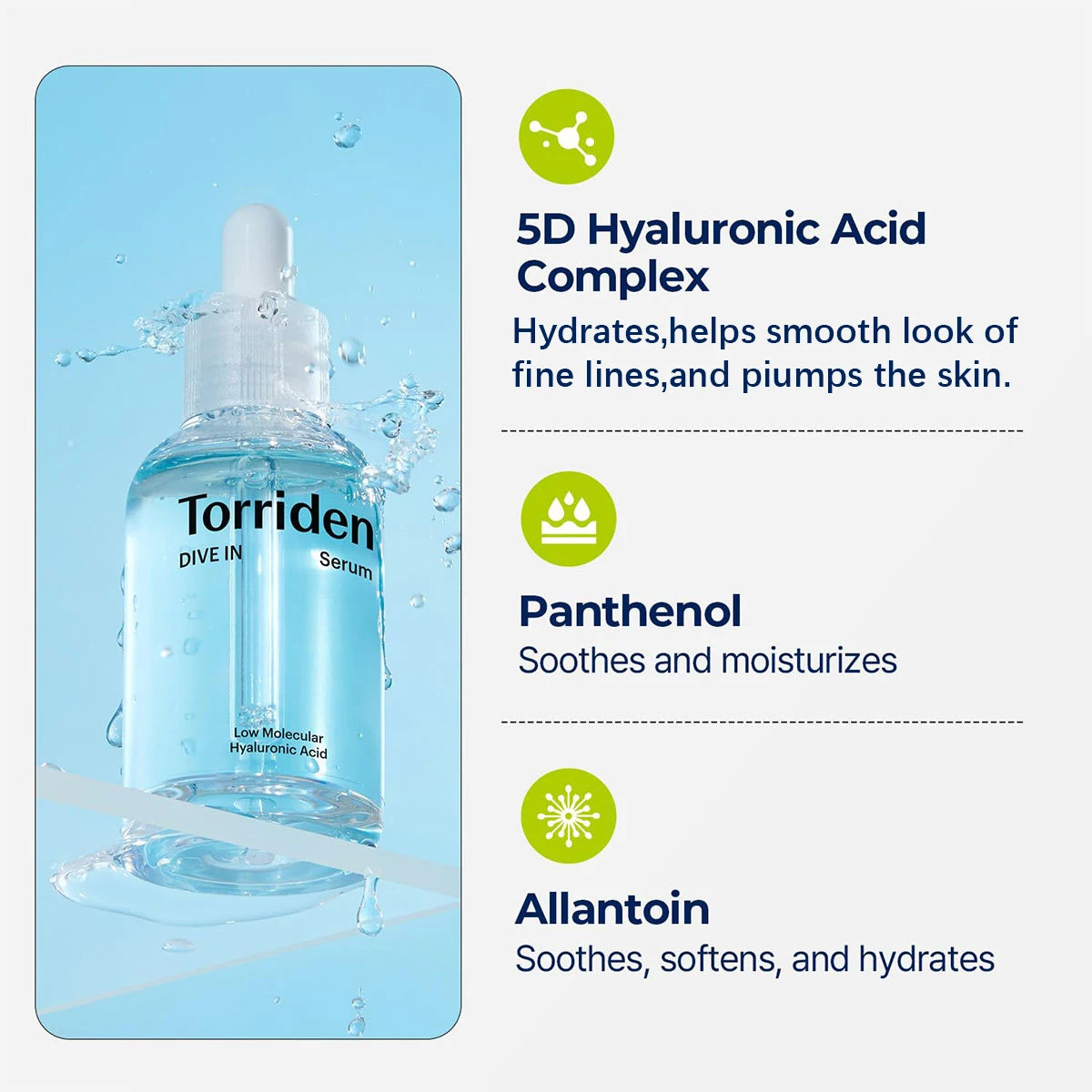 Torriden DIVE-IN Low-Molecular Hyaluronic Acid Serum 50ml,Refreshing & Non-Sticky,Korean Skincare,K-Beauty,Korean Makeup