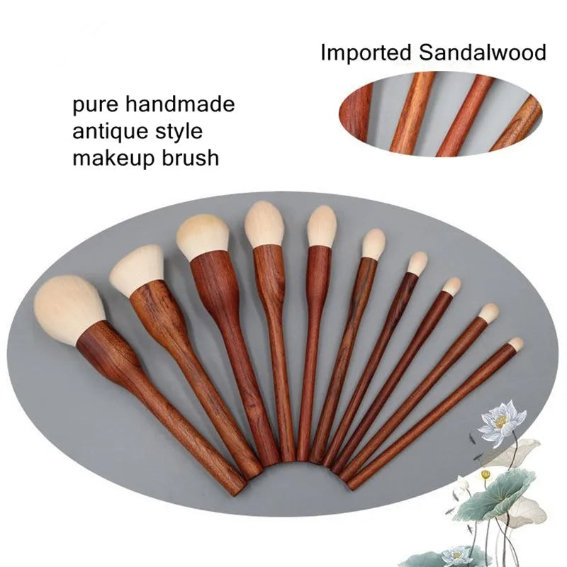 10PCS Sandalwood Makeup Brushes Set Powder Blush Foundation Blender Sculpting Eye Shadow Professional Beauty Make Up Brush