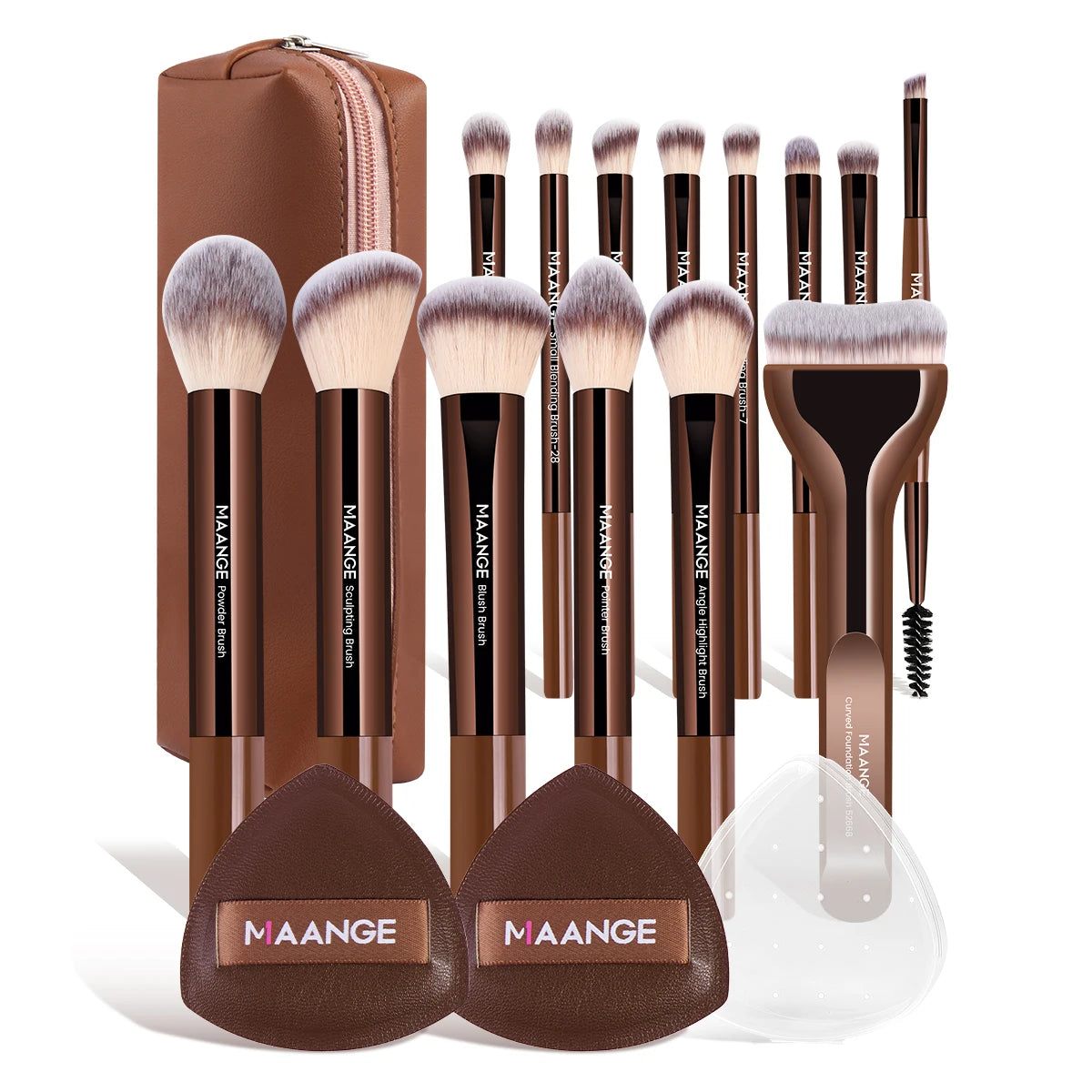 MAANGE 14pcs Makeup Brushes with 2pcs Air Cushion Makeup Puffs Foundation Brush Powder Blusher Brush Eye Brushes Holiday Gift