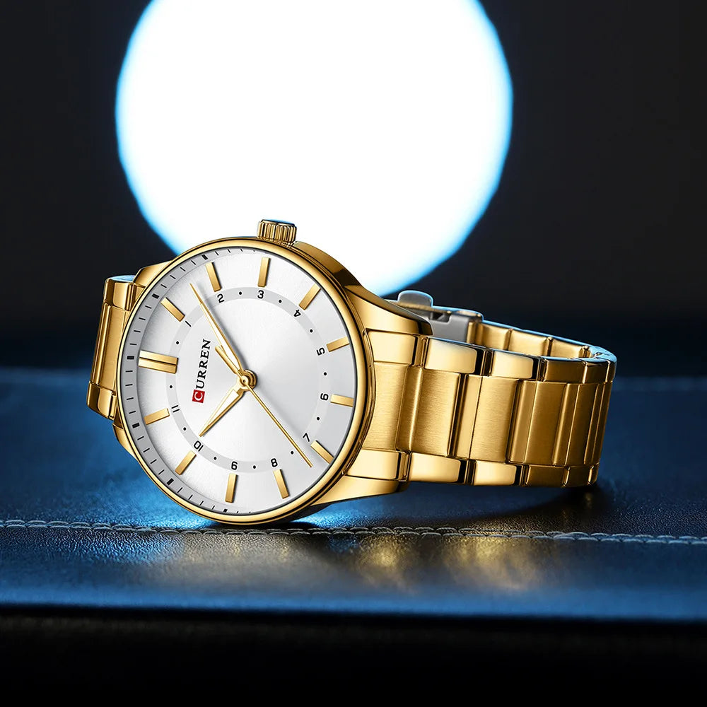 CURREN 8430 Classic Fashion Men's Quartz Watch Elegant Daily Waterproof Luminous Stainless Steel Strap Simple Casual Men's Clock