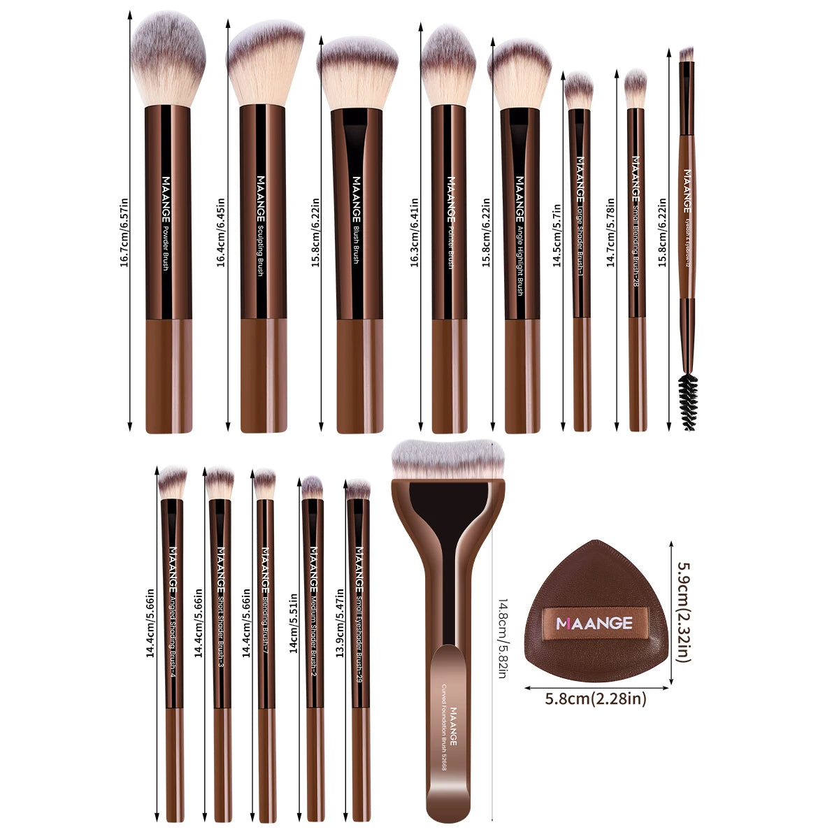 MAANGE 14pcs Makeup Brushes with 2pcs Air Cushion Makeup Puffs Foundation Brush Powder Blusher Brush Eye Brushes Holiday Gift