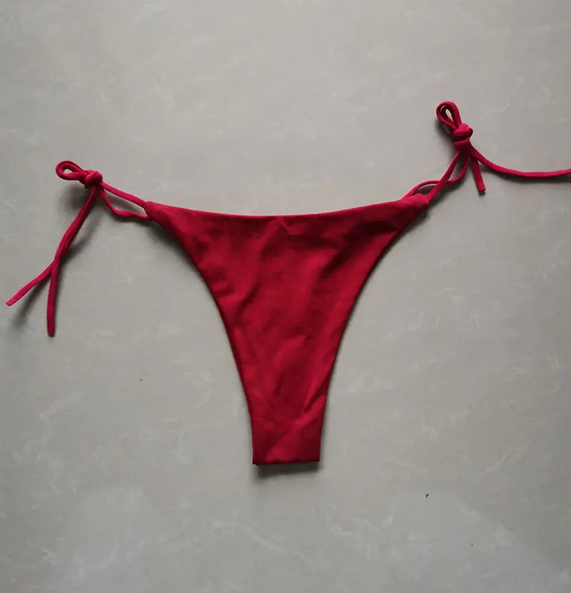 Summer Sexy Bikini set Push-up padded Bra Thong Split Swimwear Female Bandage Bathing Suit Adjustable Lacing Swimsuit Solid