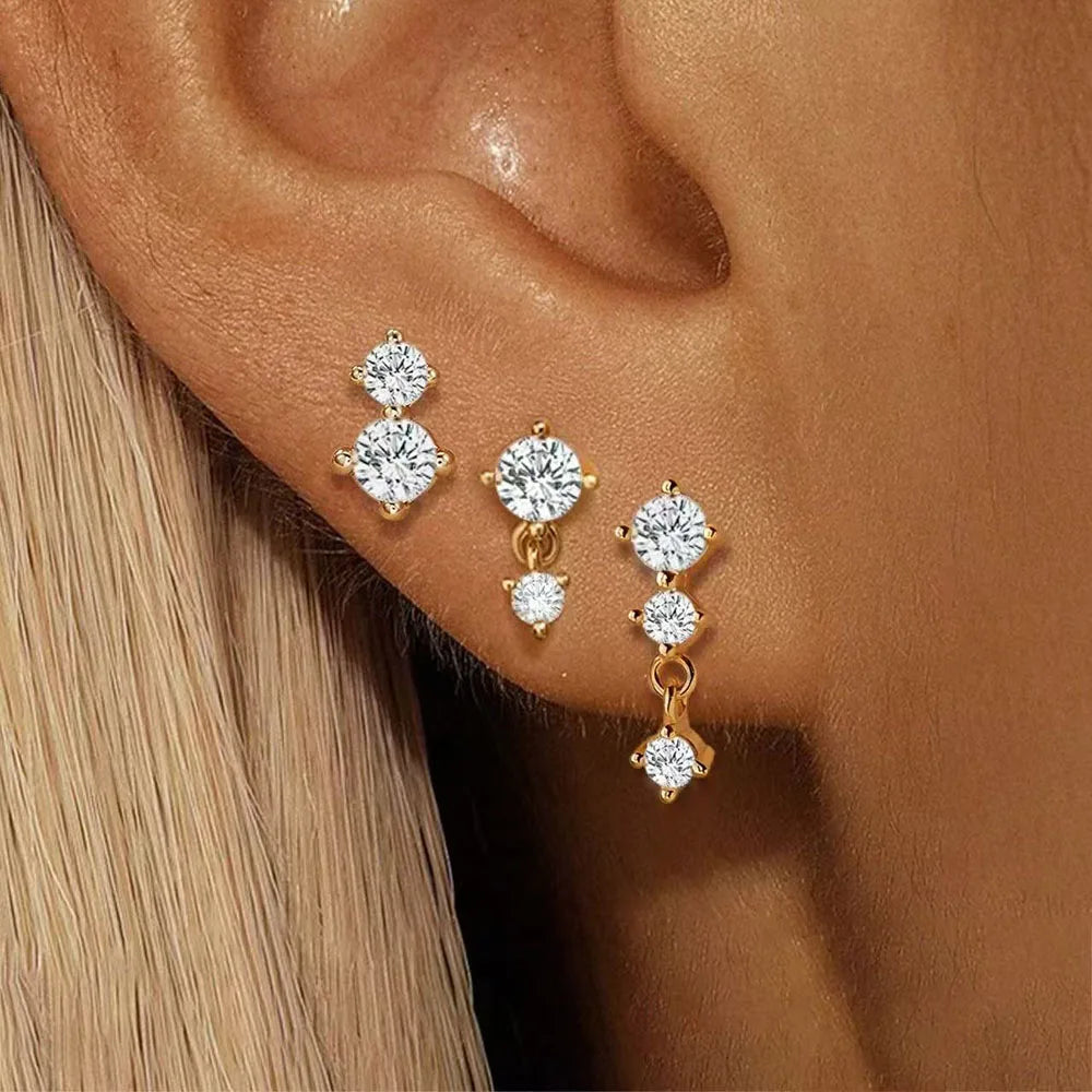 3pcs Dainty 14K Gold Plated Huggie Earrings Set for Women Hypoallergenic Cubic Zirconia Lightweight Small Stud Piercing Jewelry
