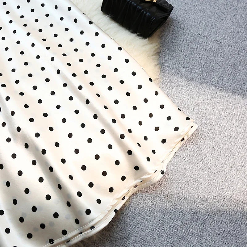 Seoulish Vintage Polka Dot Satin Mermaid Skirts for Women 2026 New Spring Summer High Waist Casual Mid Length Women's Skirts