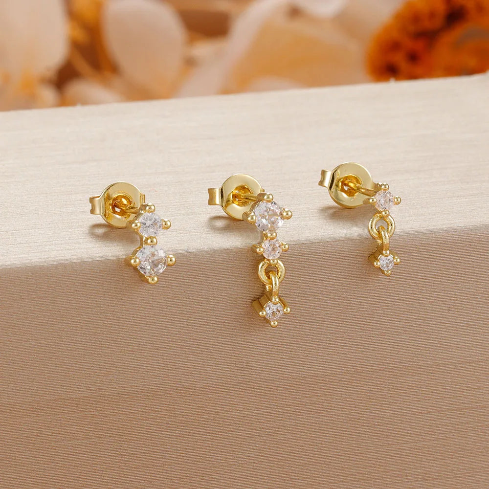 3pcs Dainty 14K Gold Plated Huggie Earrings Set for Women Hypoallergenic Cubic Zirconia Lightweight Small Stud Piercing Jewelry