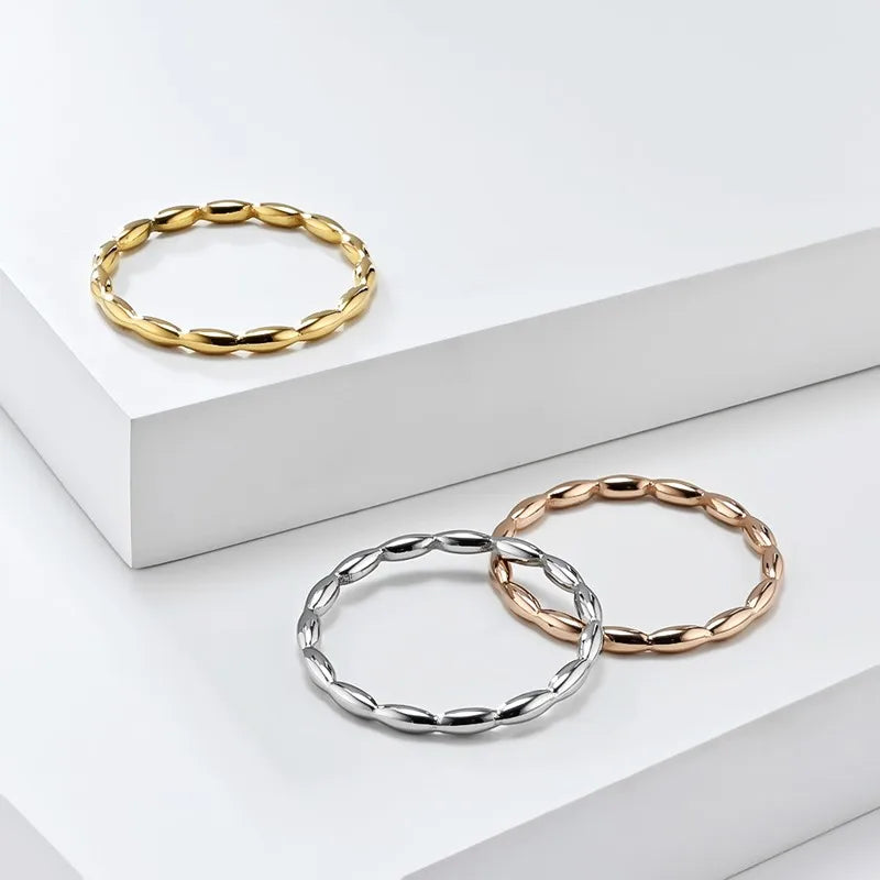 2mm Thin Stainless Steel Oval Eternity Ring Wedding Band for Women Girl Size 5-9
