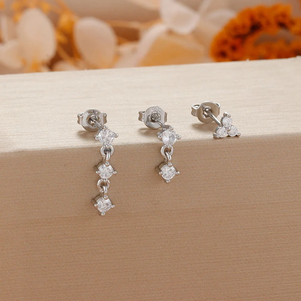 3pcs Dainty 14K Gold Plated Huggie Earrings Set for Women Hypoallergenic Cubic Zirconia Lightweight Small Stud Piercing Jewelry