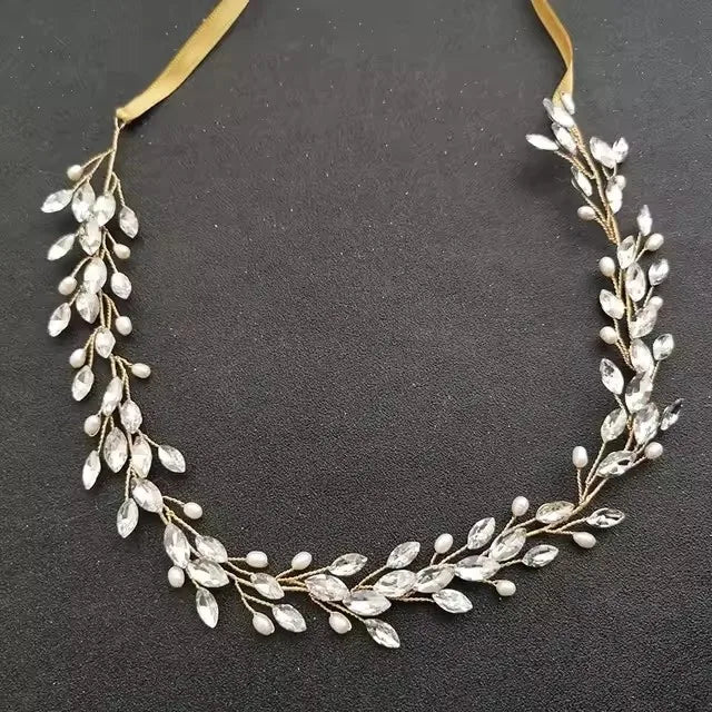 SLBRIDAL Handmade Crystals Freshwater Pearls Flower Leaf Bridal Headband Hair Vine Bridal Hair accessories Women Girls Jewelry