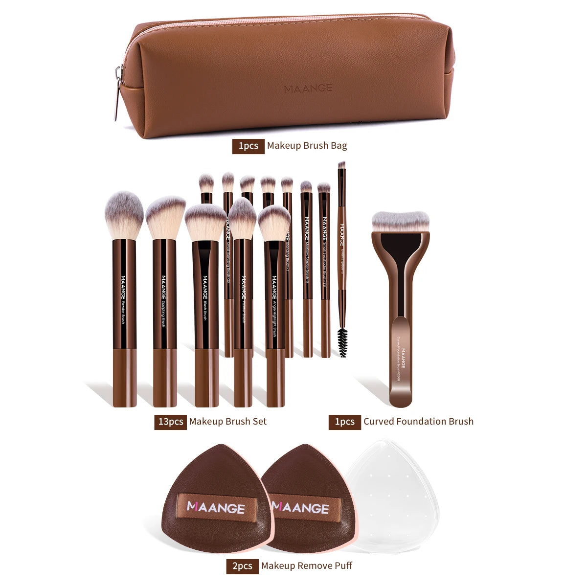 MAANGE 14pcs Makeup Brushes with 2pcs Air Cushion Makeup Puffs Foundation Brush Powder Blusher Brush Eye Brushes Holiday Gift
