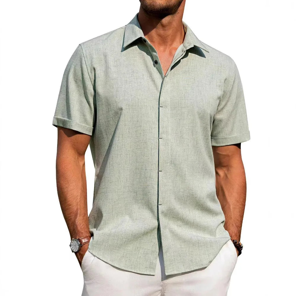 Mens Golf Shirts for Men Summer Beach Loose Shirt Button Down Short Sleeve Blouses Solid Print Casual Linen Shirts Streetwear