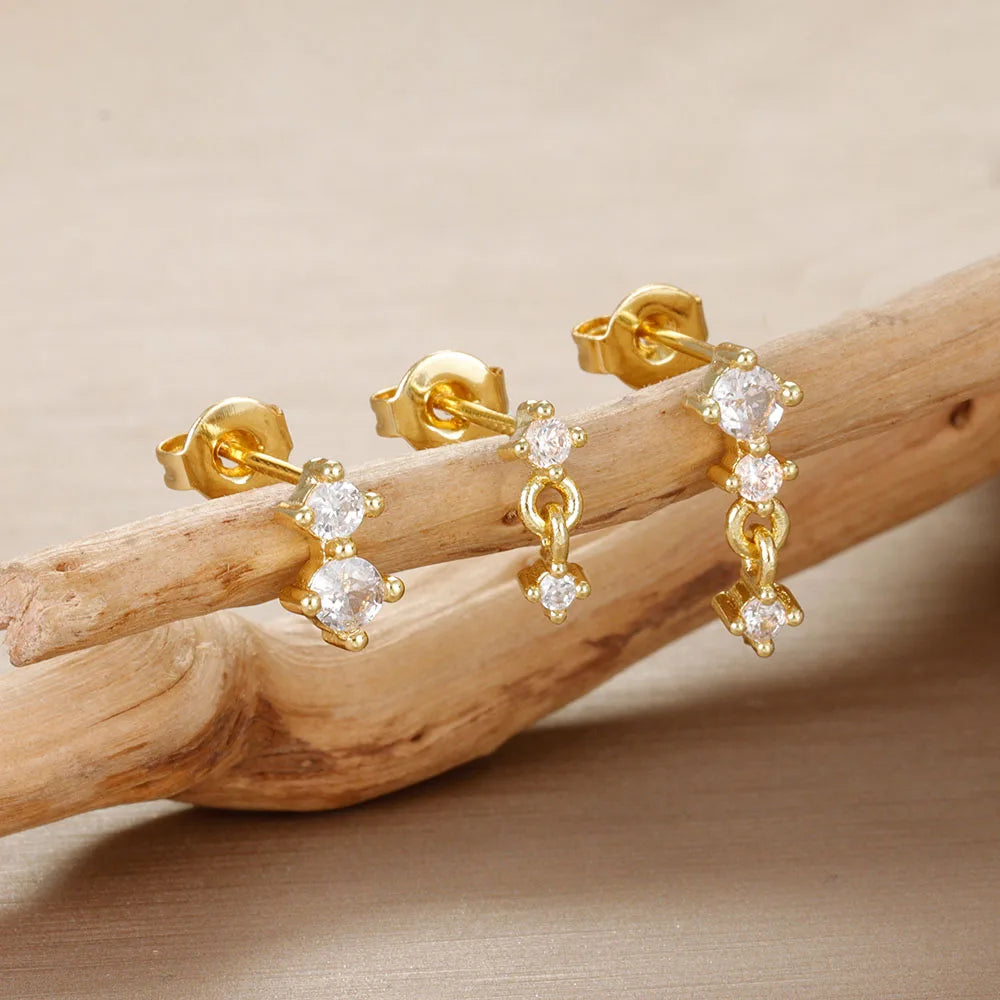 3pcs Dainty 14K Gold Plated Huggie Earrings Set for Women Hypoallergenic Cubic Zirconia Lightweight Small Stud Piercing Jewelry