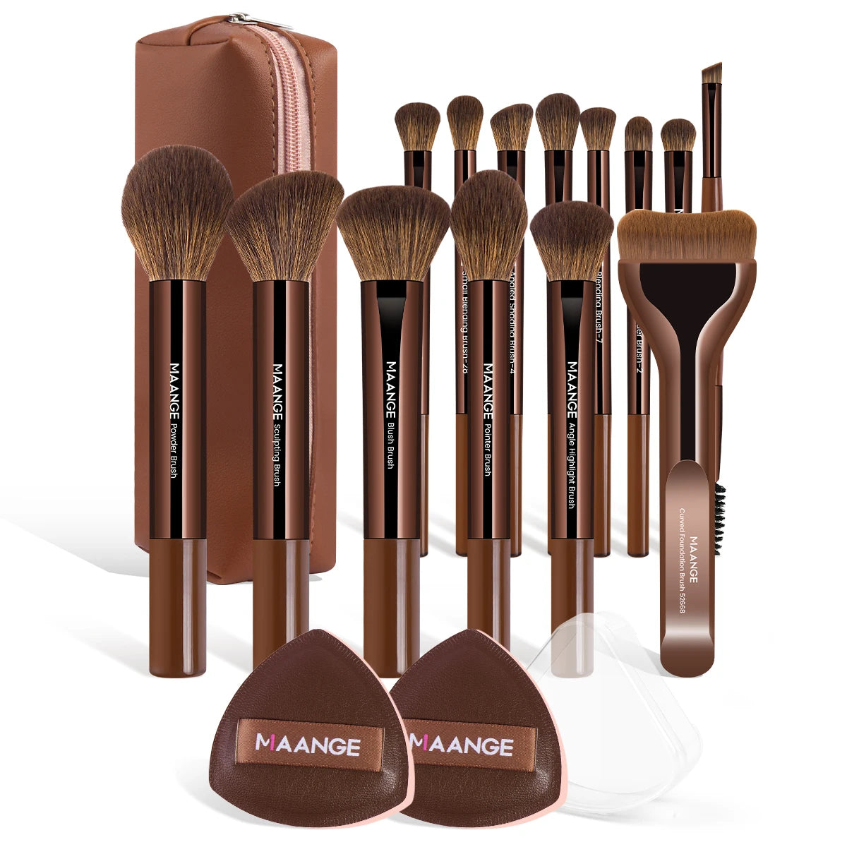 MAANGE 14pcs Makeup Brushes with 2pcs Air Cushion Makeup Puffs Foundation Brush Powder Blusher Brush Eye Brushes Holiday Gift