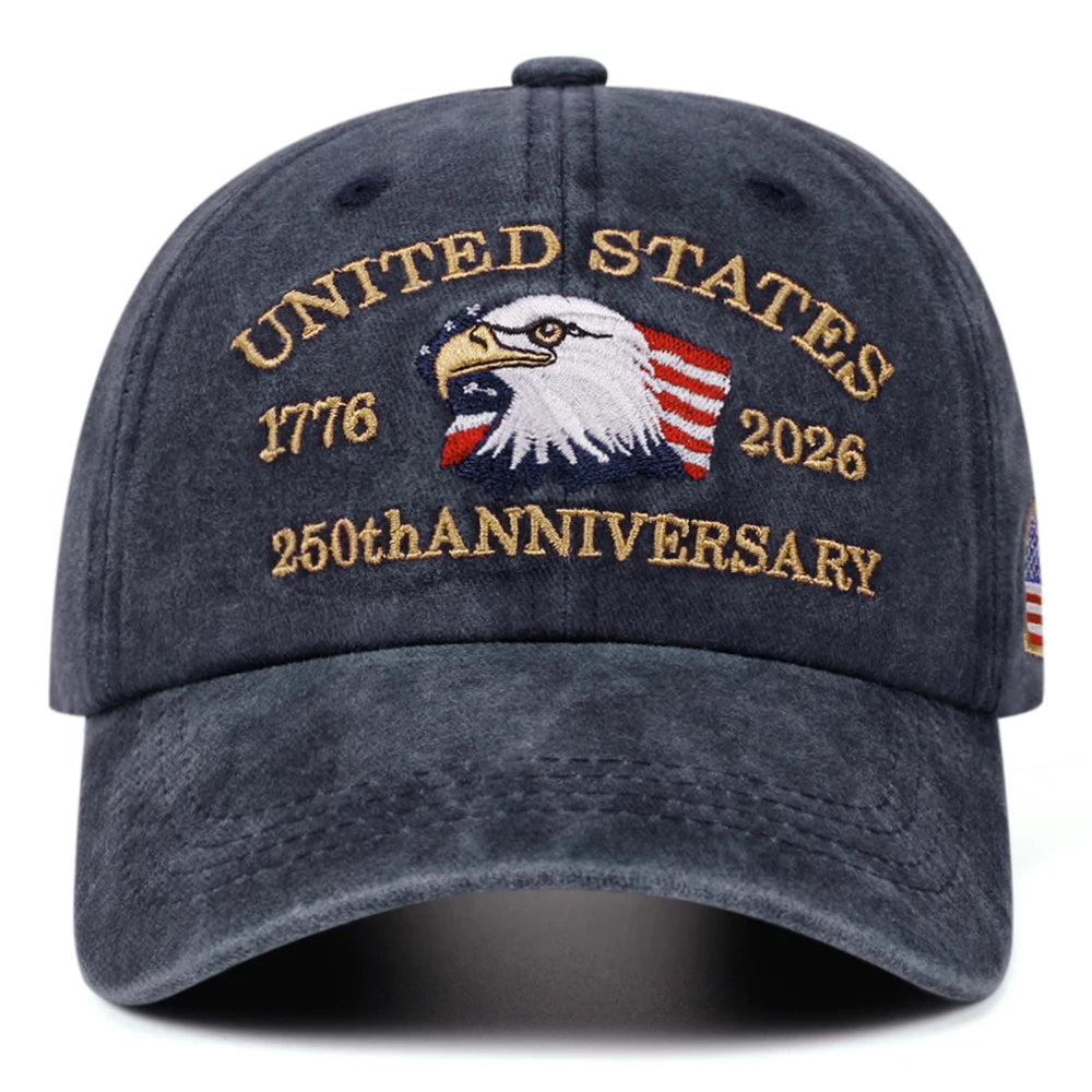 250th Anniversary Embroidered Retro Washed Outdoor Baseball Hat with American Flag