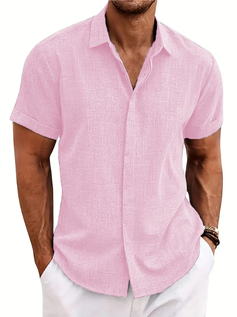 Mens Golf Shirts for Men Summer Beach Loose Shirt Button Down Short Sleeve Blouses Solid Print Casual Linen Shirts Streetwear