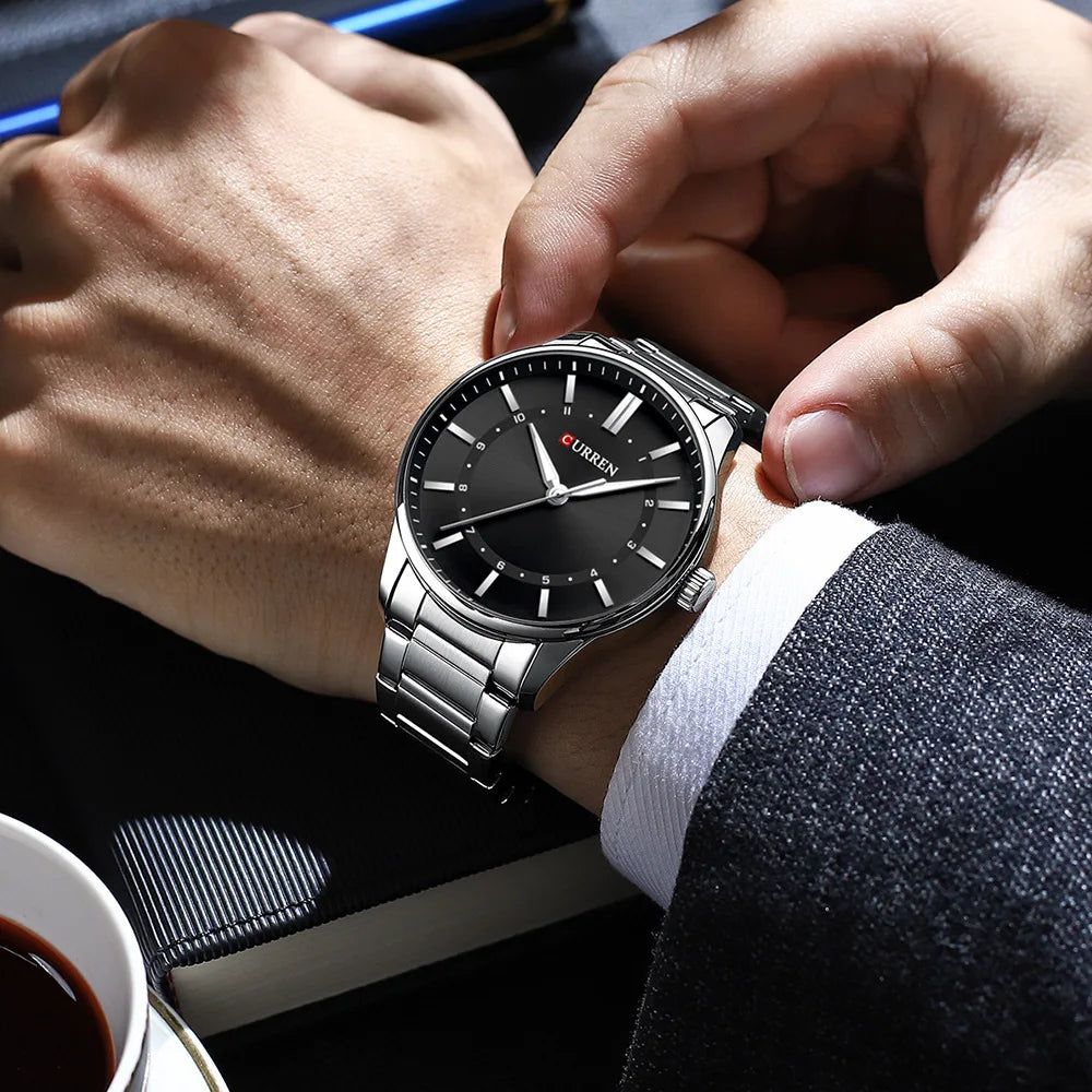 CURREN 8430 Classic Fashion Men's Quartz Watch Elegant Daily Waterproof Luminous Stainless Steel Strap Simple Casual Men's Clock