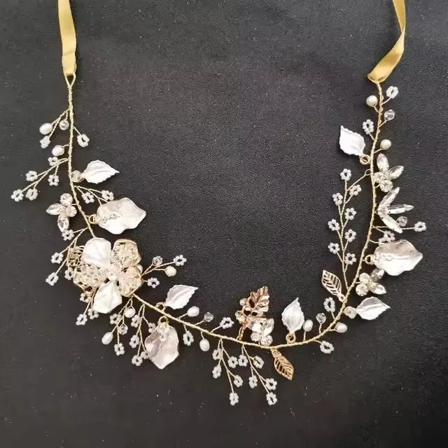 SLBRIDAL Handmade Crystals Freshwater Pearls Flower Leaf Bridal Headband Hair Vine Bridal Hair accessories Women Girls Jewelry