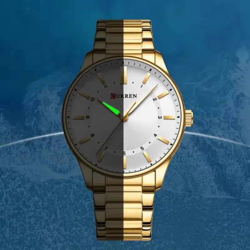 CURREN 8430 Classic Fashion Men's Quartz Watch Elegant Daily Waterproof Luminous Stainless Steel Strap Simple Casual Men's Clock