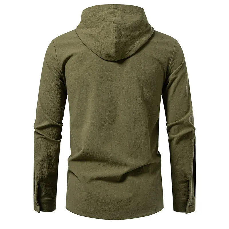 Men's Casual Streetwear Long Sleeve Hooded T-Shirt Solid Color Pullover Top Tee Shirt for Everyday Comfort Roll up Style