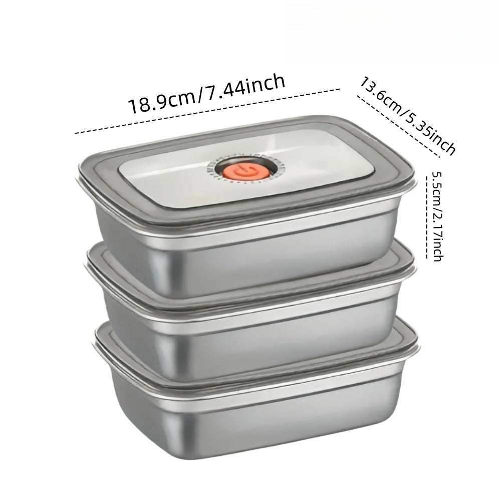 2/3PCS Black Valve Lid Stainless Steel Food Containers Reusable Stackable Leakproof Sealed Storage Boxes for Fruits Meat Vegetab