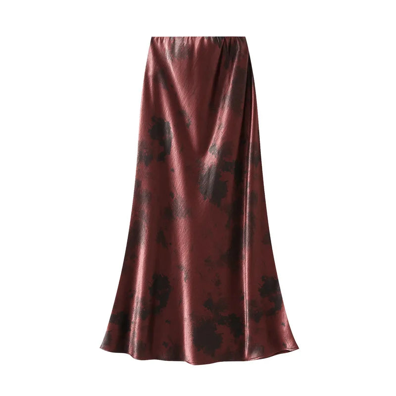Seoulish Vintage Polka Dot Satin Mermaid Skirts for Women 2026 New Spring Summer High Waist Casual Mid Length Women's Skirts