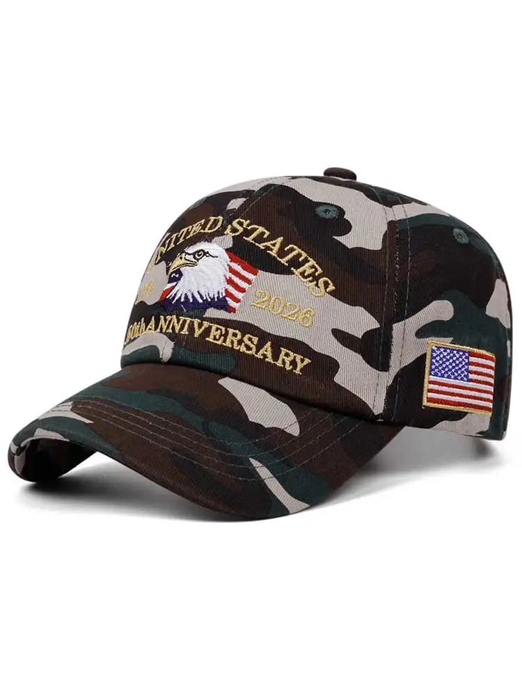 250th Anniversary Embroidered Retro Washed Outdoor Baseball Hat with American Flag