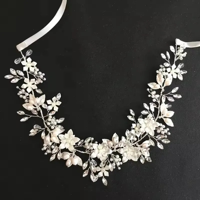SLBRIDAL Handmade Crystals Freshwater Pearls Flower Leaf Bridal Headband Hair Vine Bridal Hair accessories Women Girls Jewelry