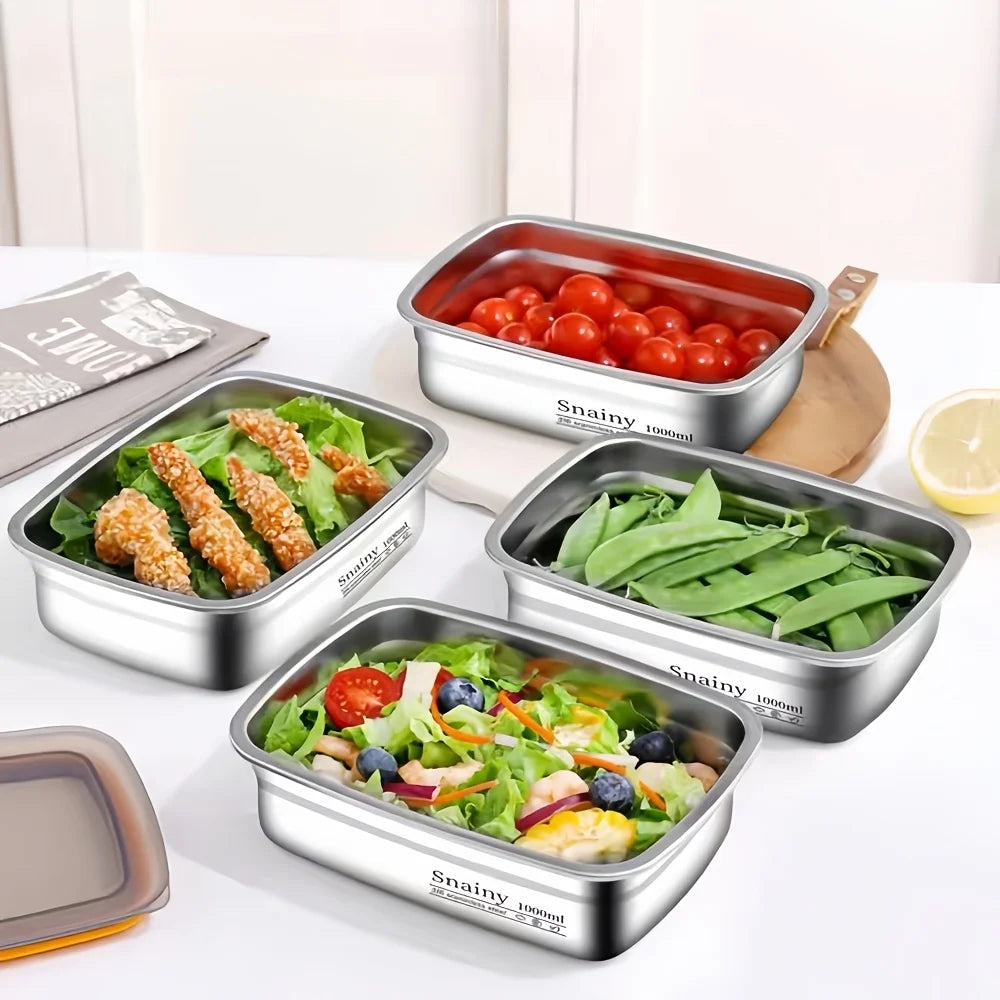 2/3PCS Black Valve Lid Stainless Steel Food Containers Reusable Stackable Leakproof Sealed Storage Boxes for Fruits Meat Vegetab