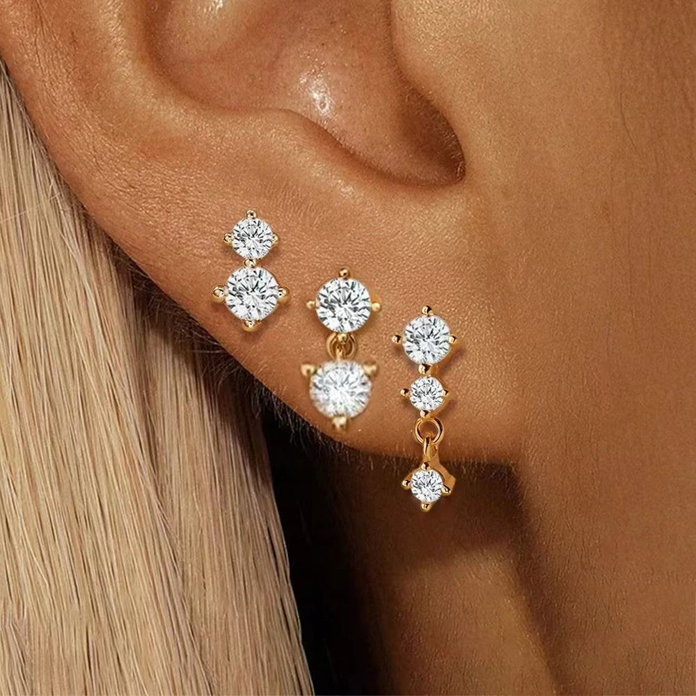 3pcs Dainty 14K Gold Plated Huggie Earrings Set for Women Hypoallergenic Cubic Zirconia Lightweight Small Stud Piercing Jewelry