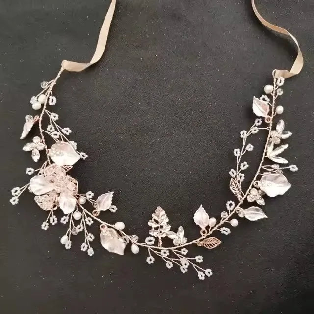 SLBRIDAL Handmade Crystals Freshwater Pearls Flower Leaf Bridal Headband Hair Vine Bridal Hair accessories Women Girls Jewelry