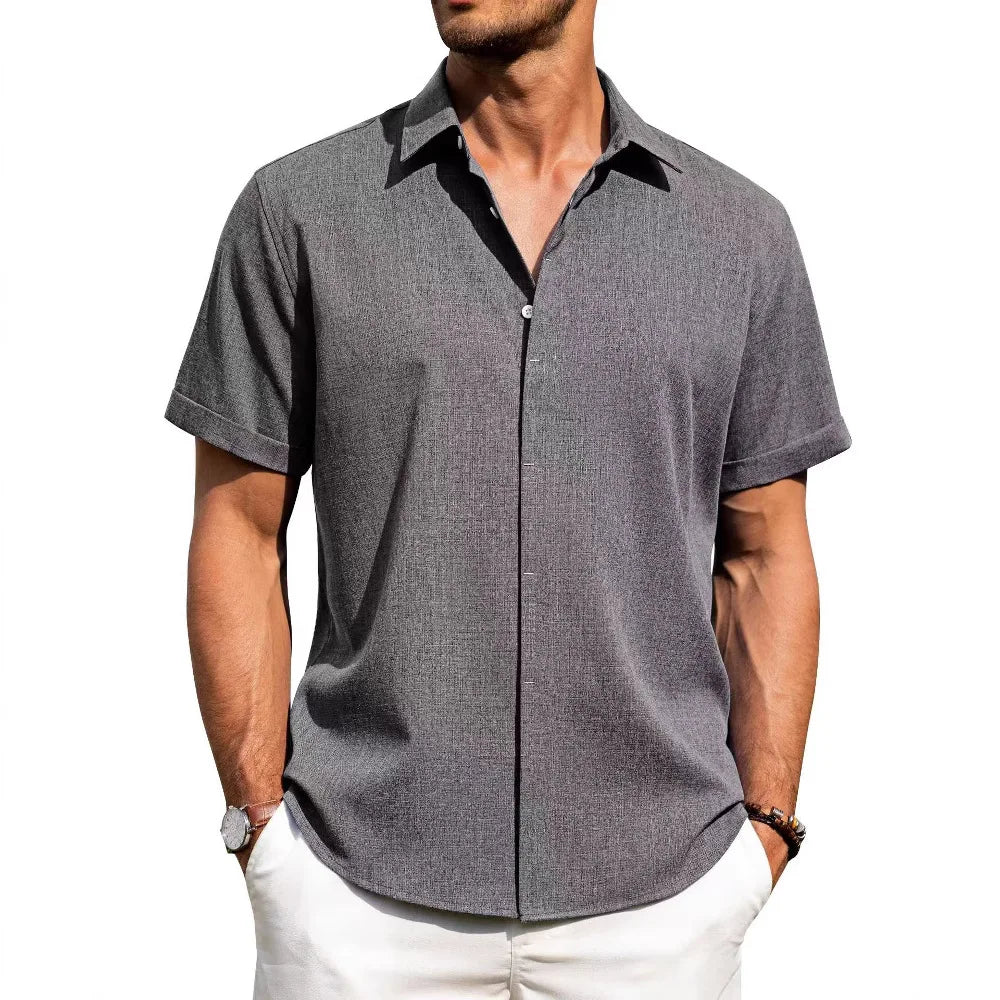 Mens Golf Shirts for Men Summer Beach Loose Shirt Button Down Short Sleeve Blouses Solid Print Casual Linen Shirts Streetwear