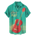 Shirts For Men Music Guitar Print Rock Hip Hop Tops Male Clothing Short Sleeve V-Neck Beach Ahloa Shirts Camisa Social Masculina