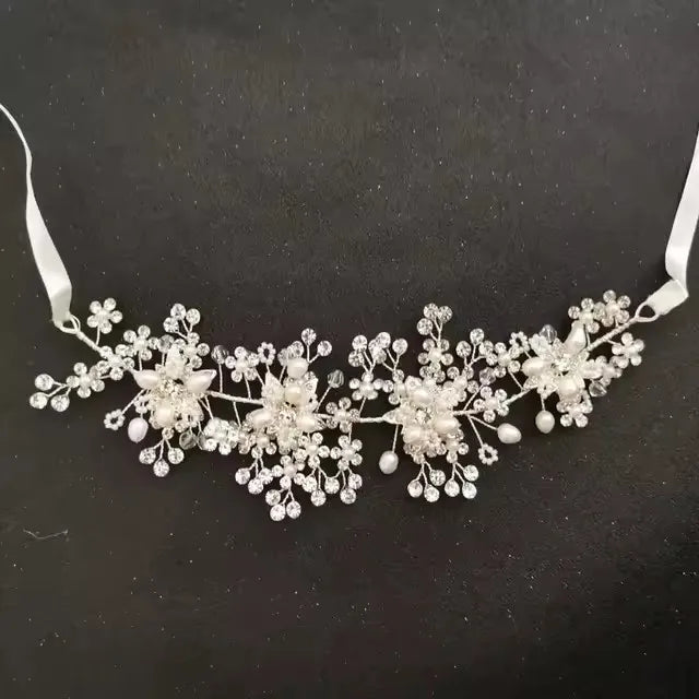 SLBRIDAL Handmade Crystals Freshwater Pearls Flower Leaf Bridal Headband Hair Vine Bridal Hair accessories Women Girls Jewelry