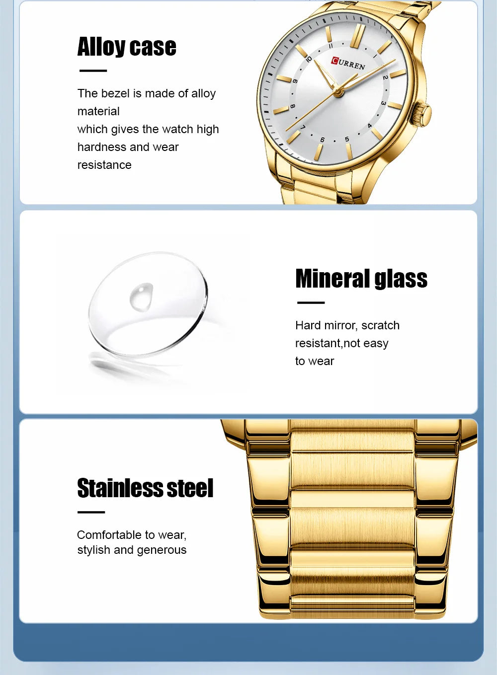 CURREN 8430 Classic Fashion Men's Quartz Watch Elegant Daily Waterproof Luminous Stainless Steel Strap Simple Casual Men's Clock