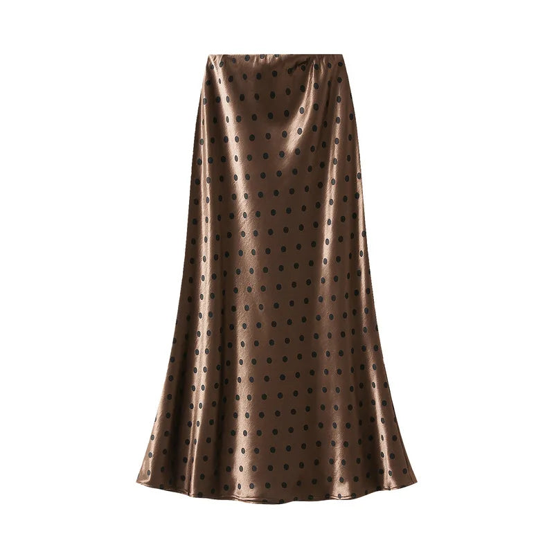 Seoulish Vintage Polka Dot Satin Mermaid Skirts for Women 2026 New Spring Summer High Waist Casual Mid Length Women's Skirts