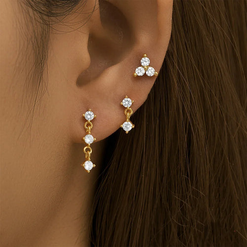 3pcs Dainty 14K Gold Plated Huggie Earrings Set for Women Hypoallergenic Cubic Zirconia Lightweight Small Stud Piercing Jewelry