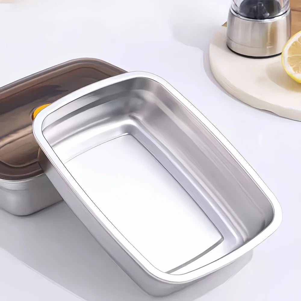 2/3PCS Black Valve Lid Stainless Steel Food Containers Reusable Stackable Leakproof Sealed Storage Boxes for Fruits Meat Vegetab