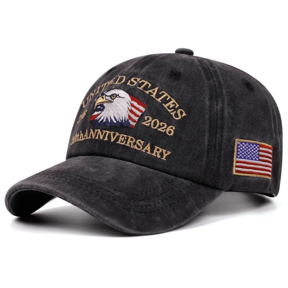 250th Anniversary Embroidered Retro Washed Outdoor Baseball Hat with American Flag