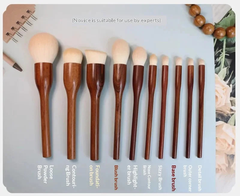 10PCS Sandalwood Makeup Brushes Set Powder Blush Foundation Blender Sculpting Eye Shadow Professional Beauty Make Up Brush