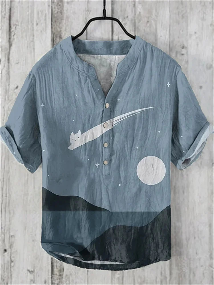 2025 New Spring And Summer men's And women's Shirts Independent Station Casual Fish Pattern Linen 3D Printed Shirts men's Tops