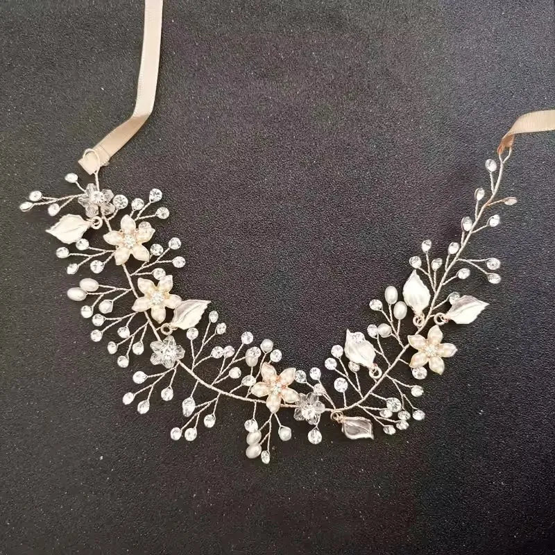 SLBRIDAL Handmade Crystals Freshwater Pearls Flower Leaf Bridal Headband Hair Vine Bridal Hair accessories Women Girls Jewelry