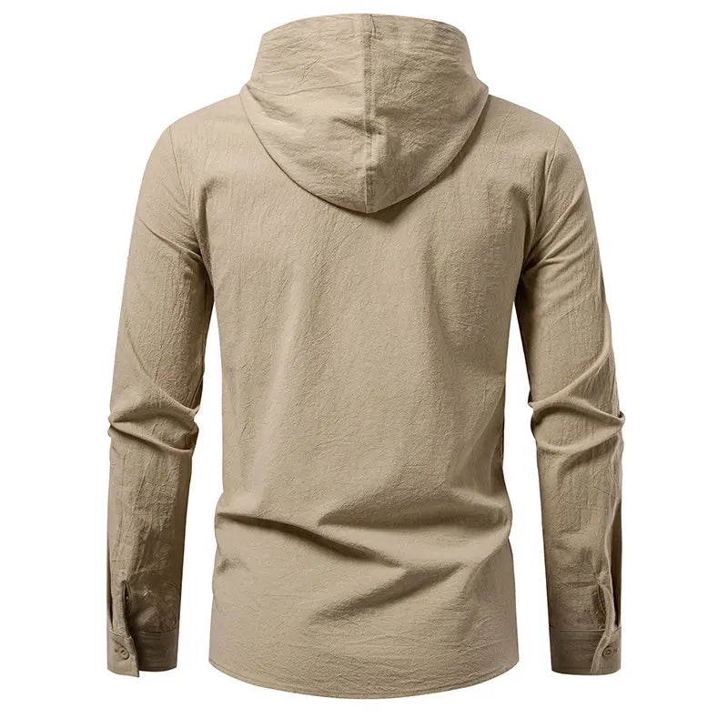 Men's Casual Streetwear Long Sleeve Hooded T-Shirt Solid Color Pullover Top Tee Shirt for Everyday Comfort Roll up Style