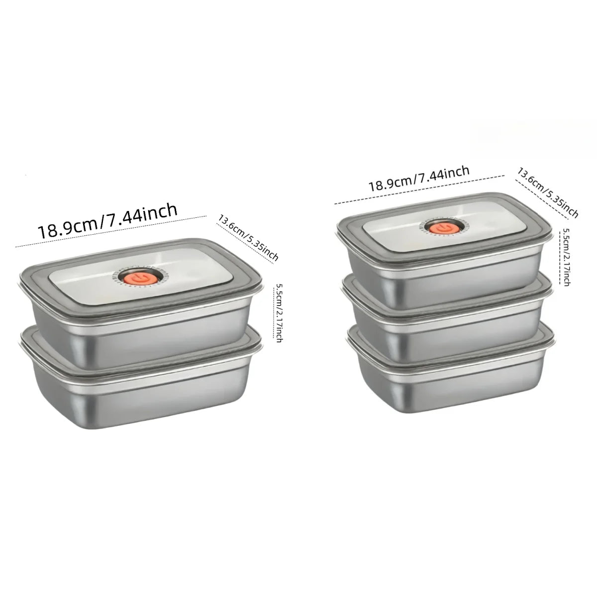 2/3PCS Black Valve Lid Stainless Steel Food Containers Reusable Stackable Leakproof Sealed Storage Boxes for Fruits Meat Vegetab