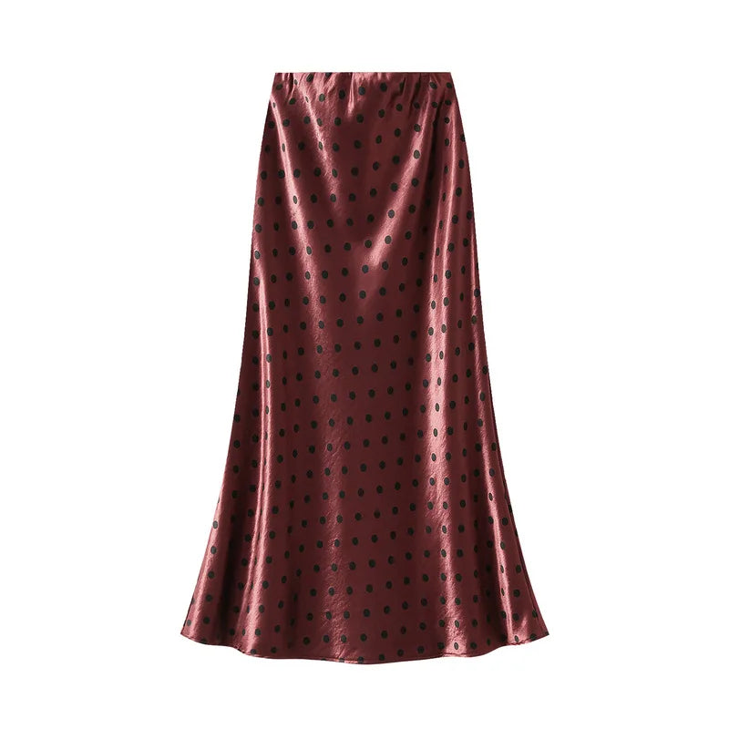 Seoulish Vintage Polka Dot Satin Mermaid Skirts for Women 2026 New Spring Summer High Waist Casual Mid Length Women's Skirts
