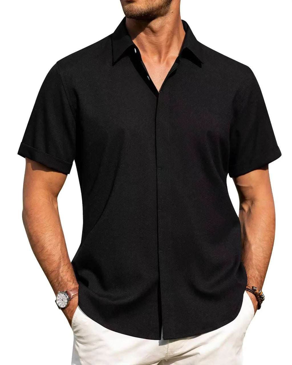 Mens Golf Shirts for Men Summer Beach Loose Shirt Button Down Short Sleeve Blouses Solid Print Casual Linen Shirts Streetwear